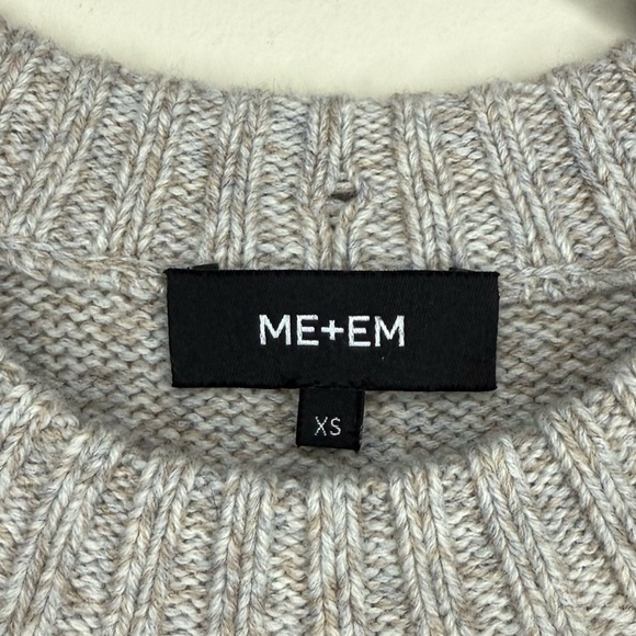 ME+EM Wool Cashmere Knit Cozy Fall Grey Mustard Color Blocking Ribbed Sweater - Picture 4 of 6